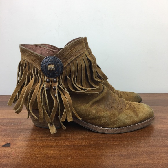 Sam Edelman Western Ankle Booties Women's Tan Leather Fringe Size 8M Side Zip. - Picture 4 of 12